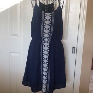 Navy Razor back Embroidered Dress, lined